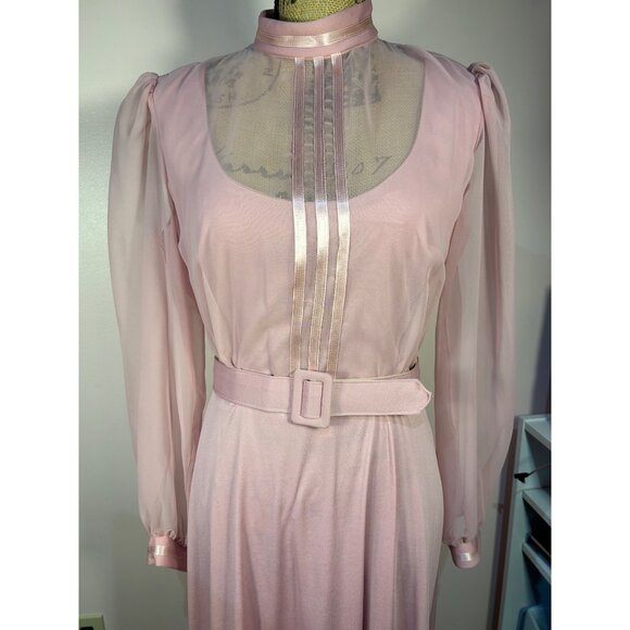VTG Gown Sz 12 Runs small Mauve Pink Sheer Long Sleeves Union Md Elegant Cottage - Picture 6 of 12
